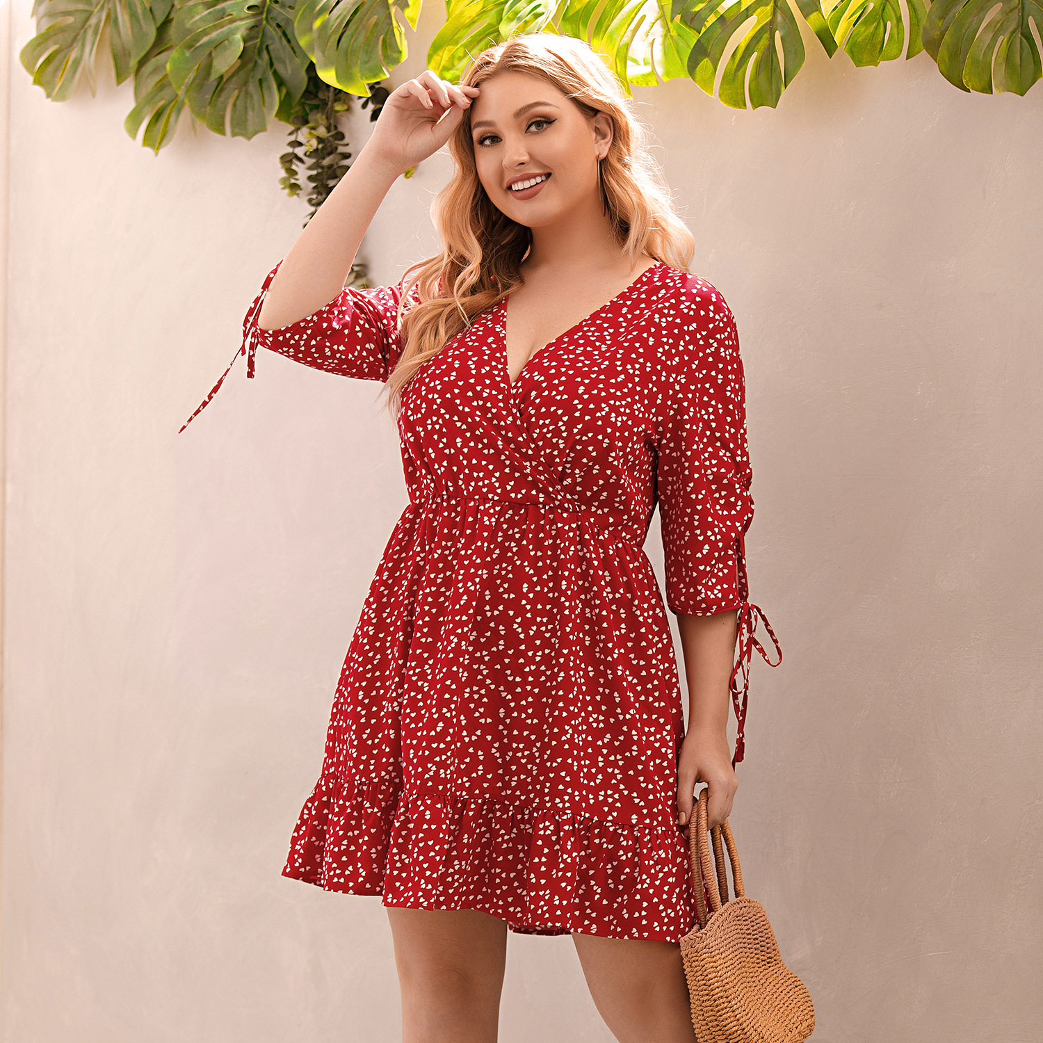 Women's Printed V-neck Plus Size Dress