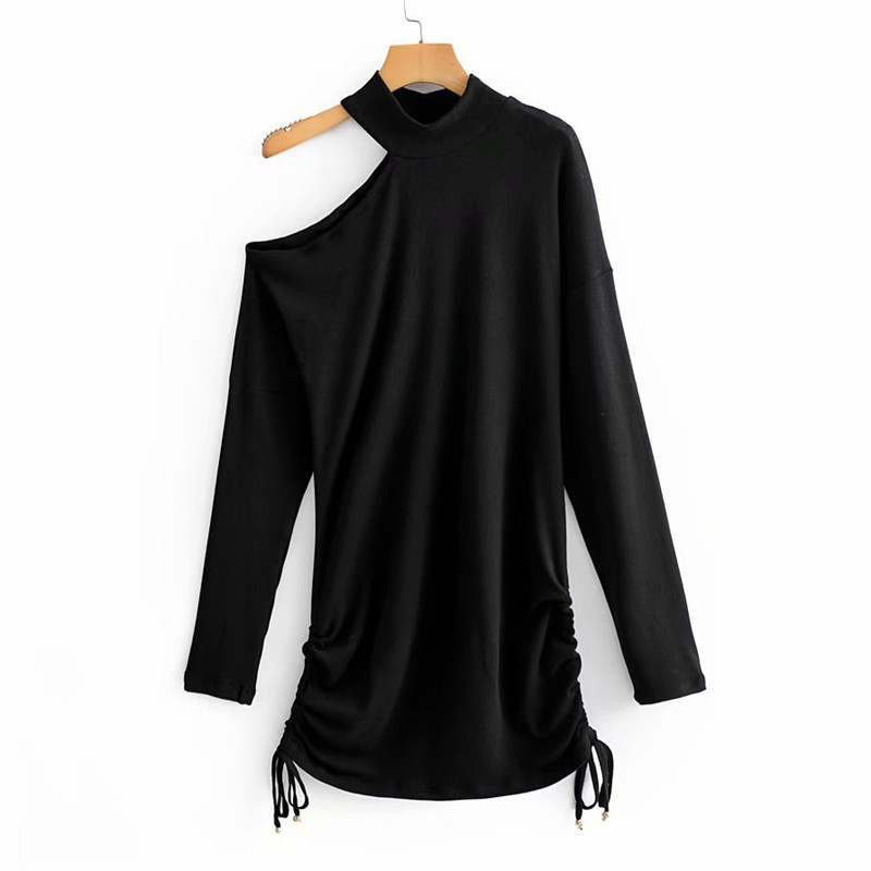 Off-the-shoulder Drawstring Long Sleeve Dress