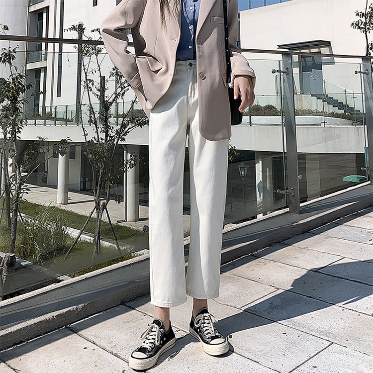 Women's Jeans Loose And Thin Nine Point Straight Wide Leg Pants