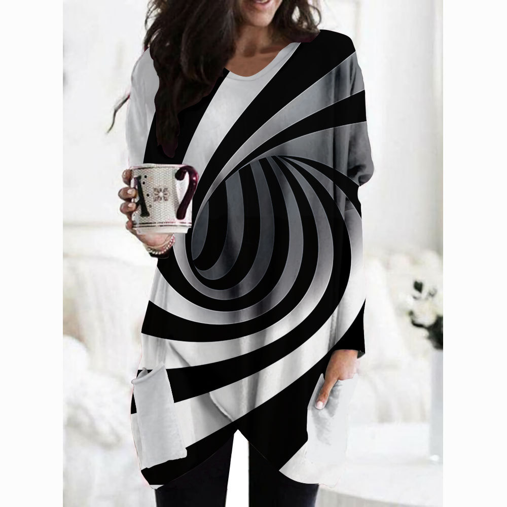 Printed Summer Bag Hip Long-sleeved Women's T-shirt