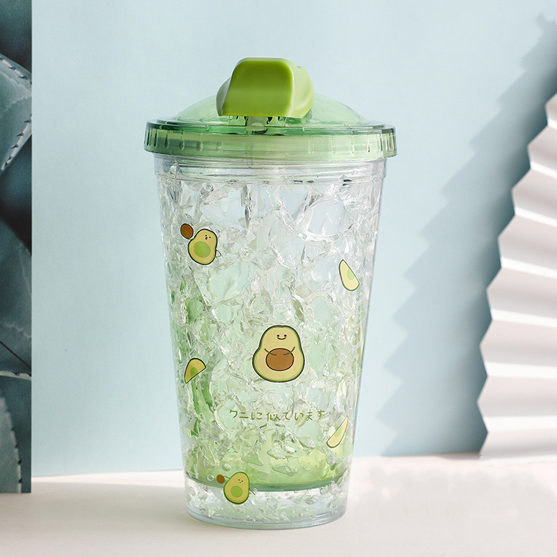 Double Layer Cartoon Summer Oush lid Ice Cup To Keep Cold Water Cup