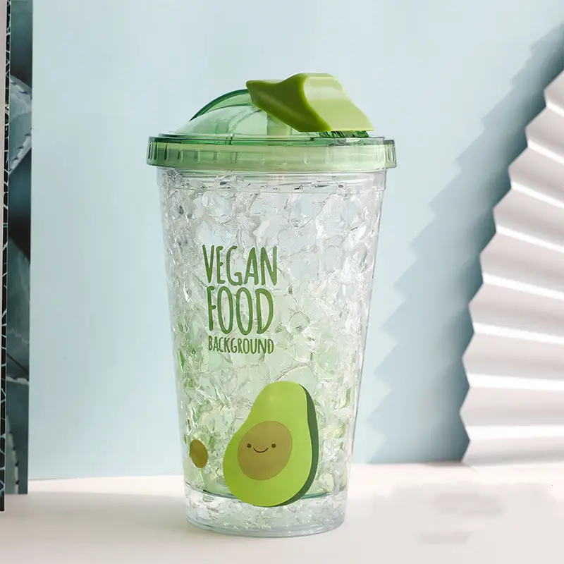 Double Layer Cartoon Summer Oush lid Ice Cup To Keep Cold Water Cup