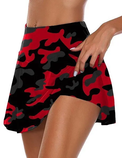 Skirt High Waist Camouflage Hip lifting Casual Hakama Red - Shop at LoveMi