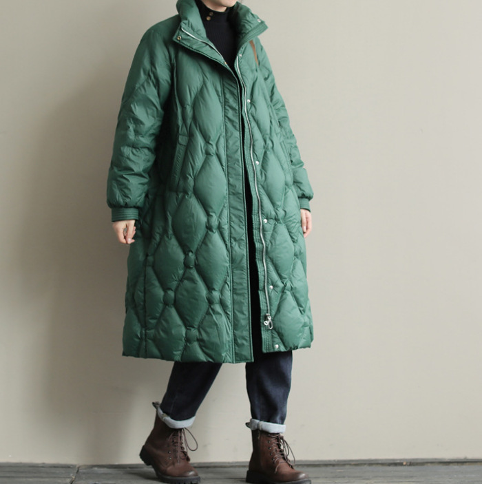 Loose Literary Mid-length White Duck Down Jacket Women