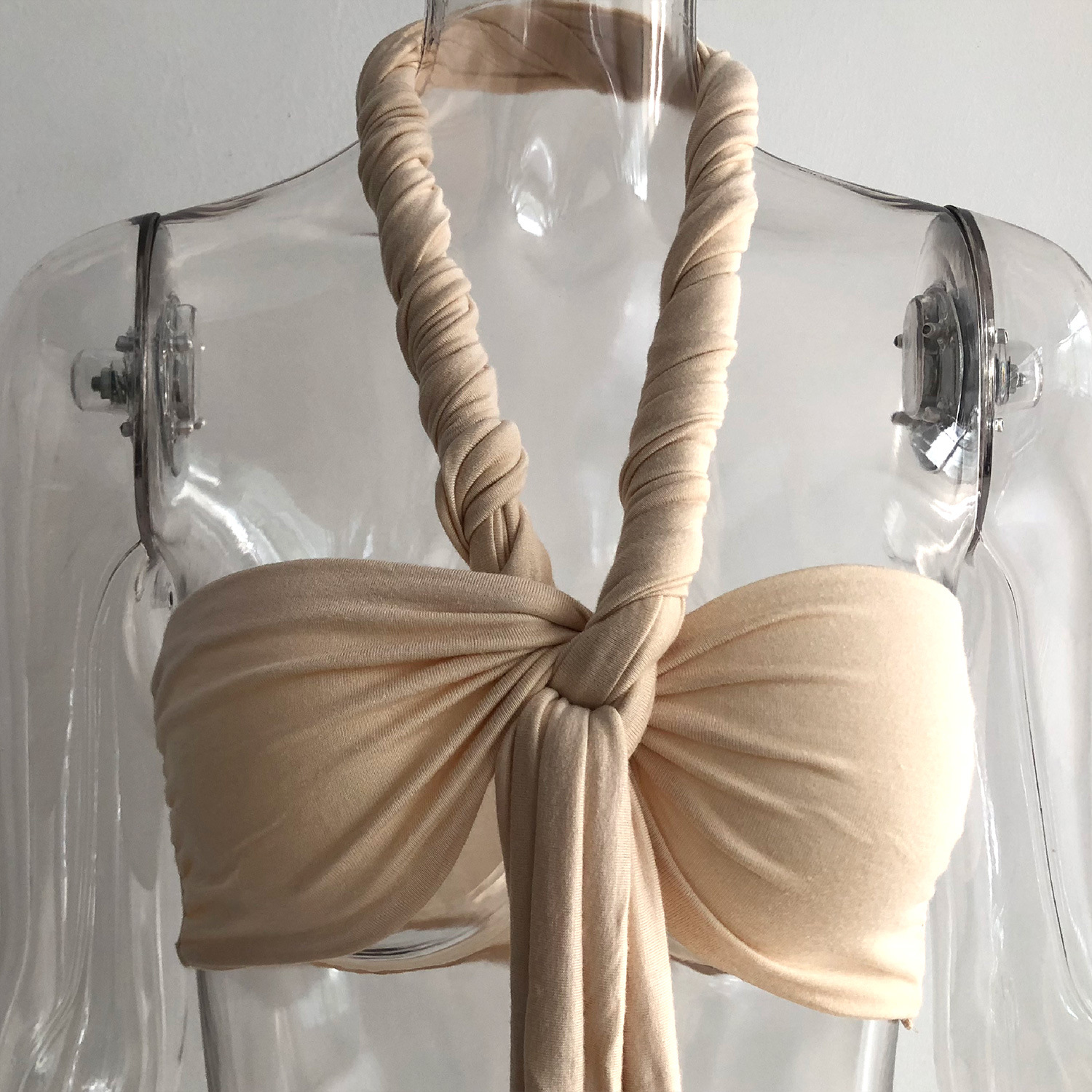 Simple Halter Neck Gathered High Waist Top