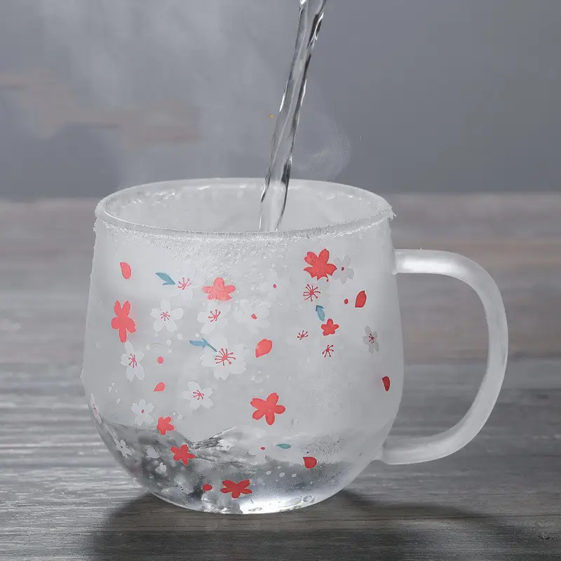 Cherry Blossom Cup Three-Piece High Borosilicate Glass Flower Tea Cup