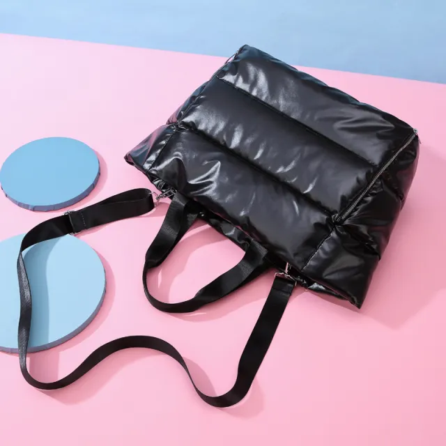 Winter New Style Female Large Capacity Shoulder Bag Waterproof Nylon Bag Space Cushion Cotton Large Handbag Black - Shop at LoveMi