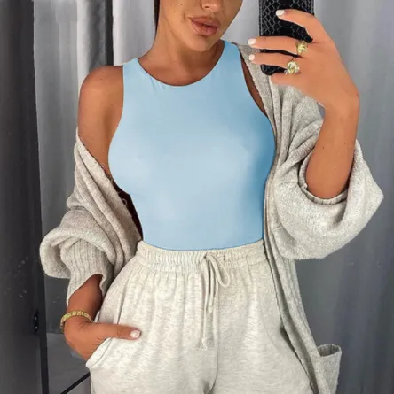 Sleeveless Sexy Bodysuit Women Off Shoulder Top Blue - Shop at LoveMi