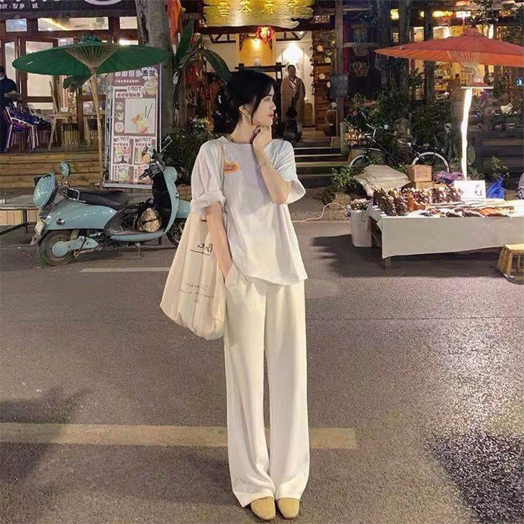 Pure Color Loose White Wide-leg Pants Casual Trousers