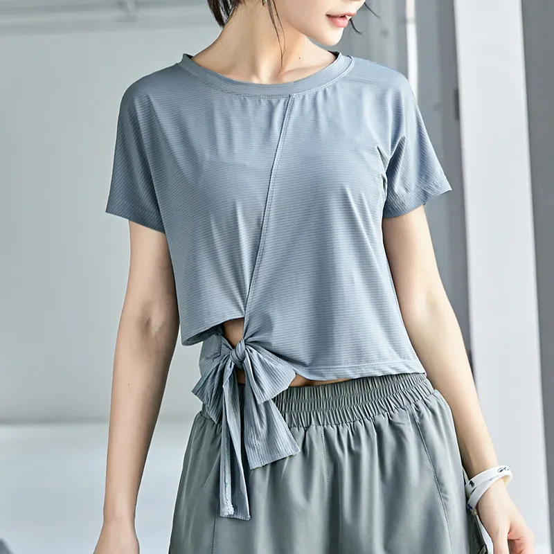 Summer Loose Crop Top Yoga Clothes - Gray