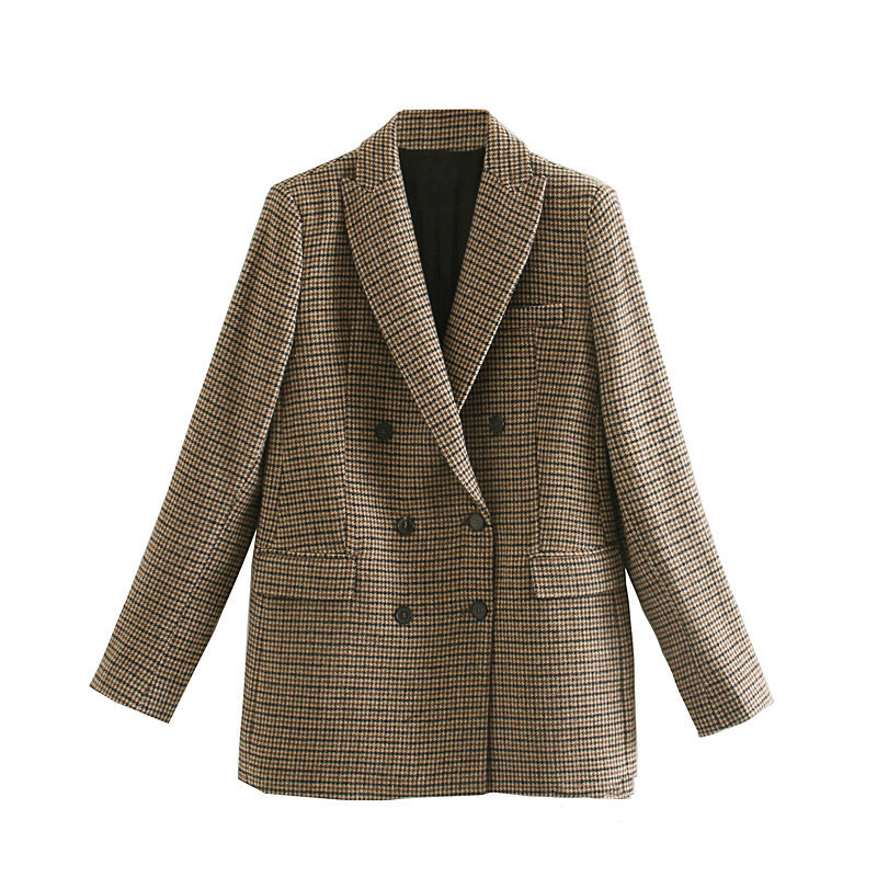 Women's Fashion Plaid Wool Suit Jacket Women
