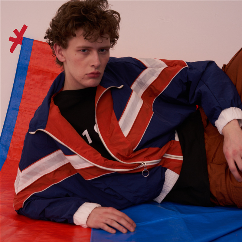 Men's Color Matching Trendy Hip Hop Loose Windbreaker Jacket