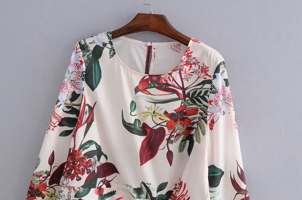 European And American Fashion New Round Neck Knotted Printed Shirt
