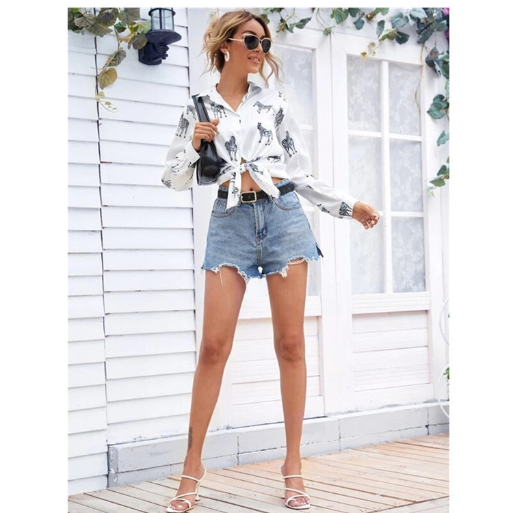 Street Hipster Zebra Print Lapel Loose Shirt