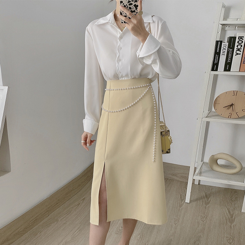 Temperament Slit Niche Design High-waist Half-length Bag Hip Skirt