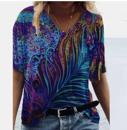 Multi Color Multi Code Positioning Printing Patch Pockets V Neck Short Sleeves 4Color - Shop at LoveMi