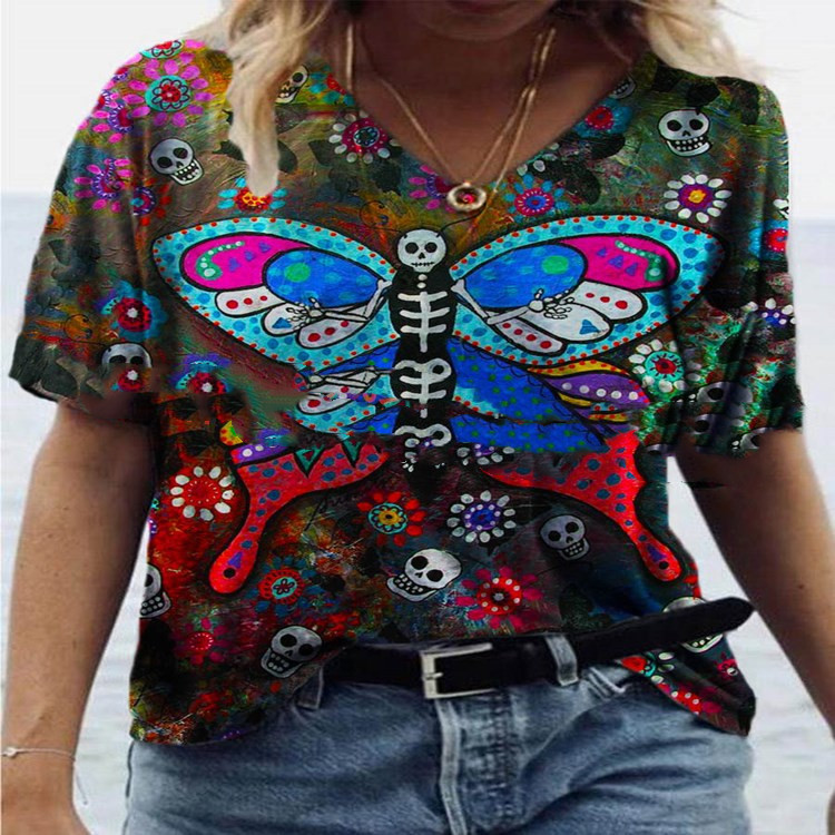 Multi-Color Multi-Code Positioning Printing Patch Pockets V-Neck Short Sleeves