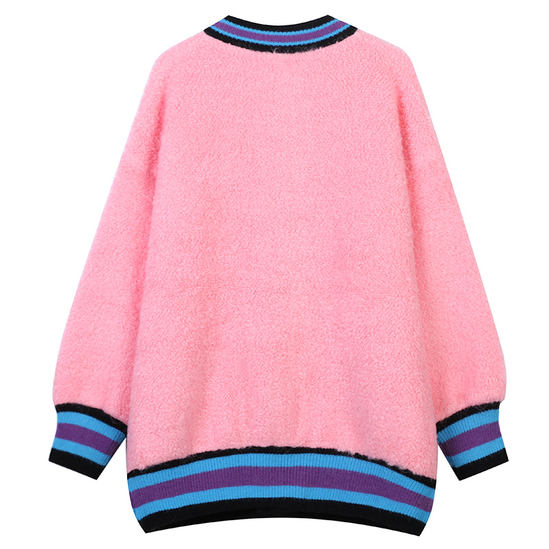 Title 4, Long-sleeved Round Neck Striped Contrast Knit C...