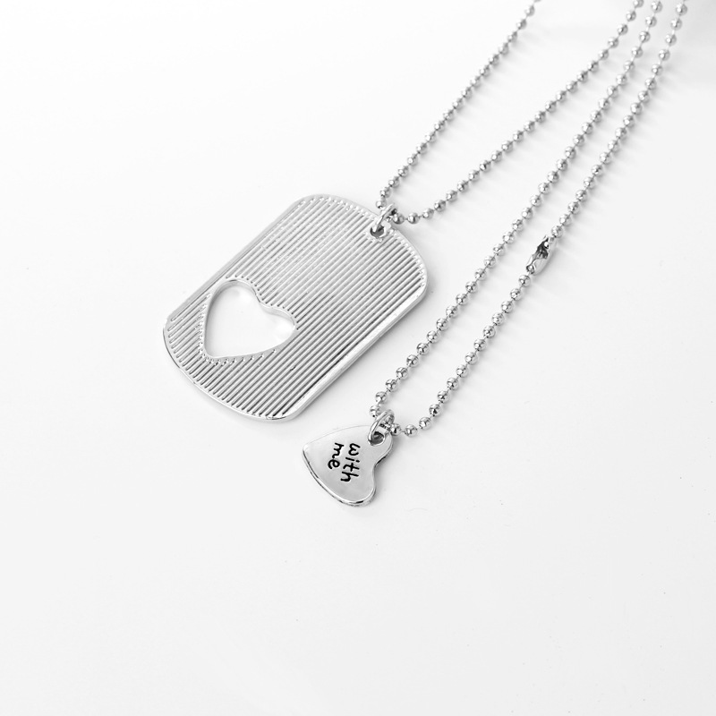 Fashion Geometric Love Heart Hollow Couple Inlaid Pendant Necklace