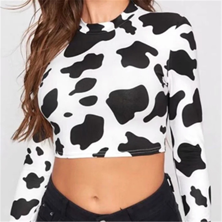 Cow Print Small High Neck Long Sleeve Bottoming Shirt
