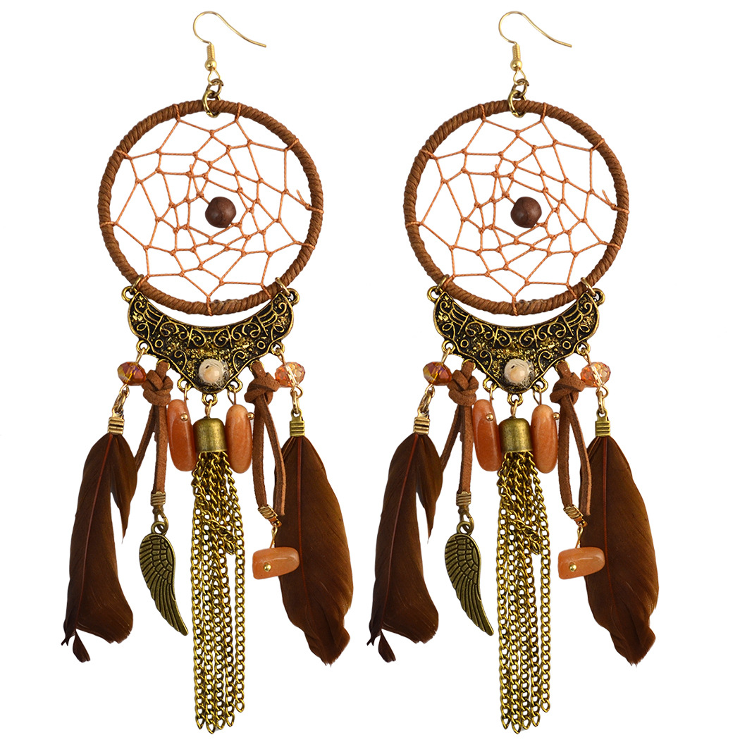 Foreign Trade European And American Feather Earrings Jewelry, Dream Catcher Alloy Wings Long Feather Necklace Wholesale