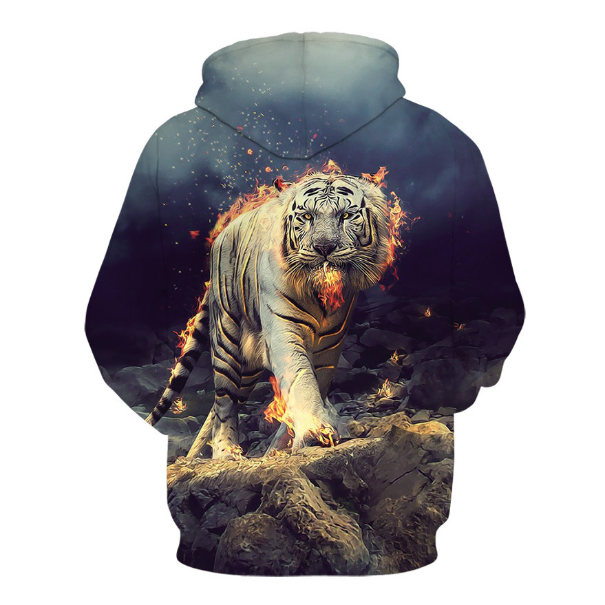 Tiger Digital Print Loose Hooded Sweatshirt