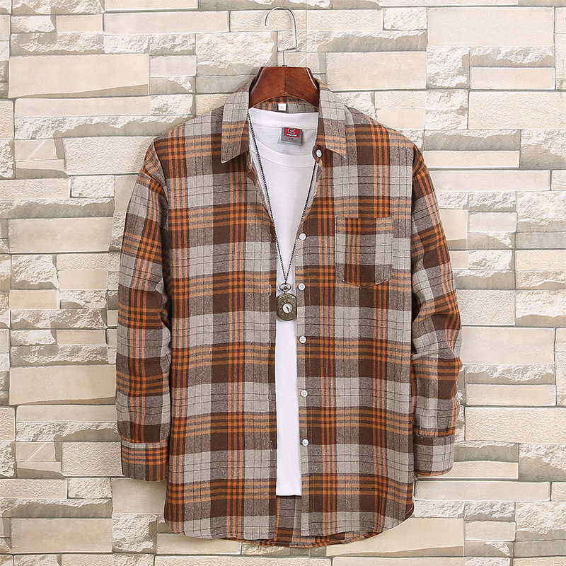 All-match Fashionable Men's Plaid Long-sleeved Shirt