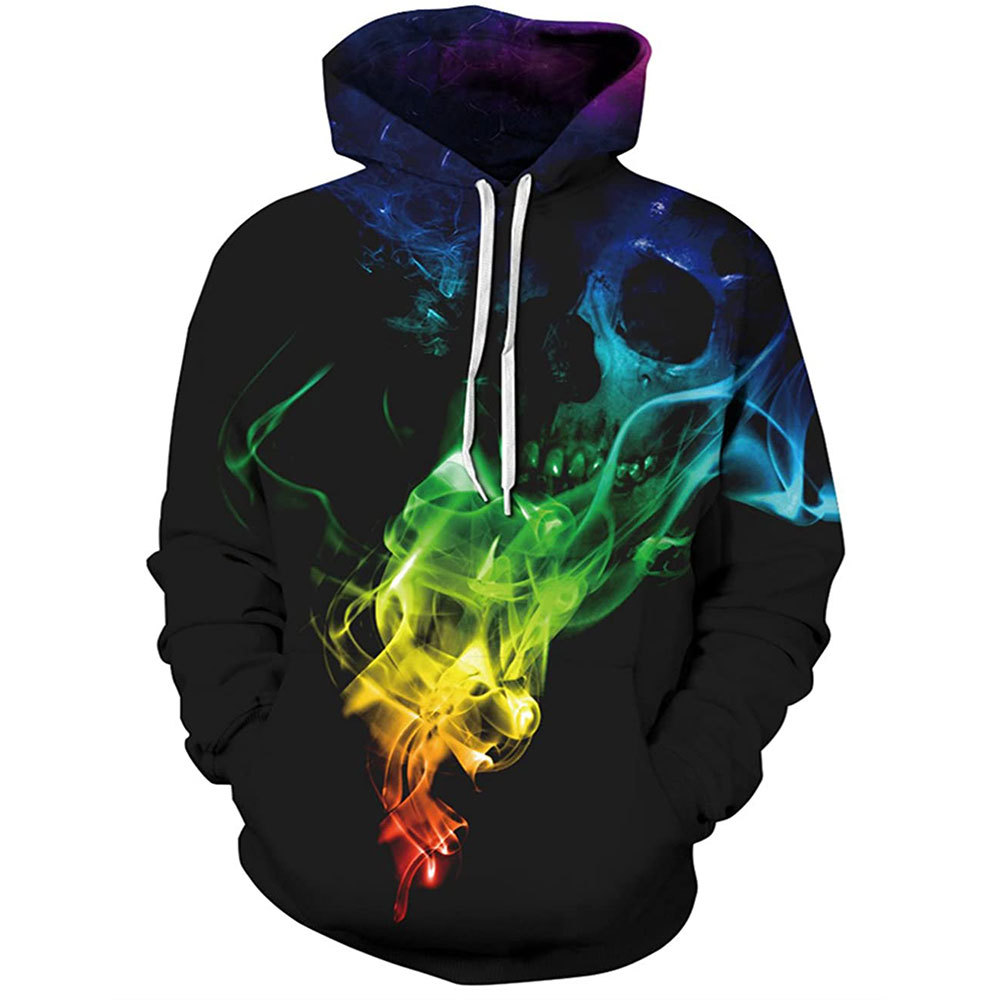 3D Printing Colorful Skull Smoke Casual Fashion Hooded Sweater
