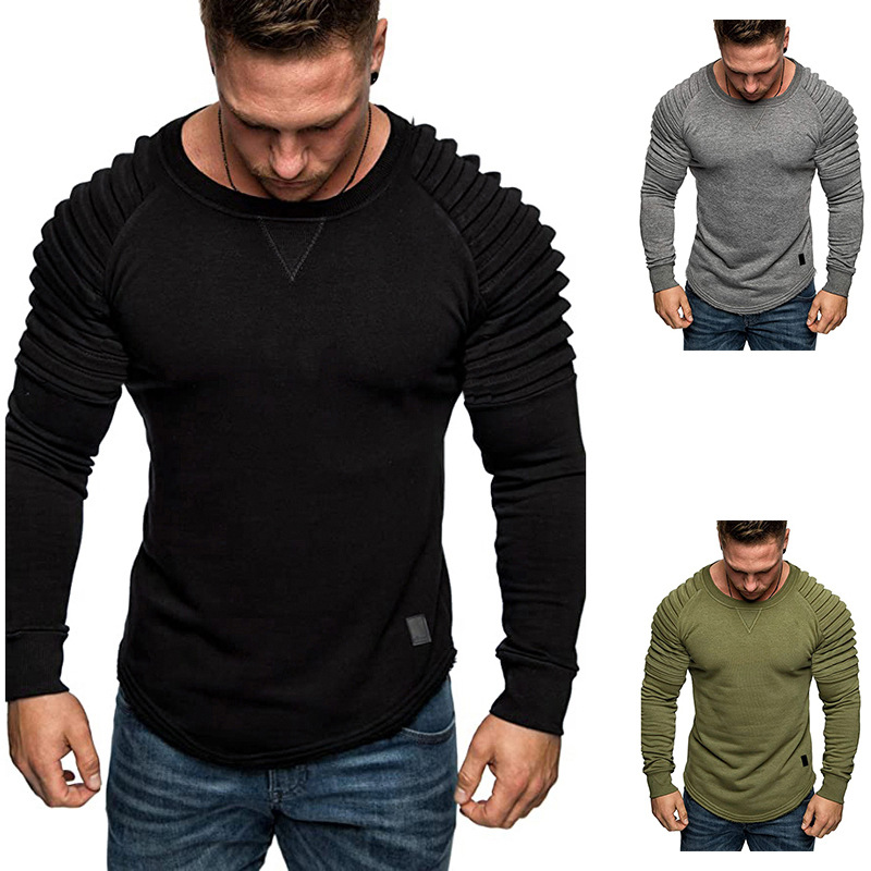 Pleated Crew Neck Euro Size Pullover Sports Sweatshirt