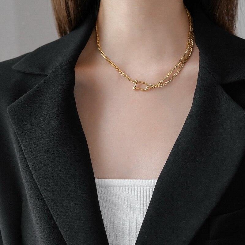 Net Red Retro Copper Plated 18K Gold Cold Wind Necklace Simple Personality Sweater Chain