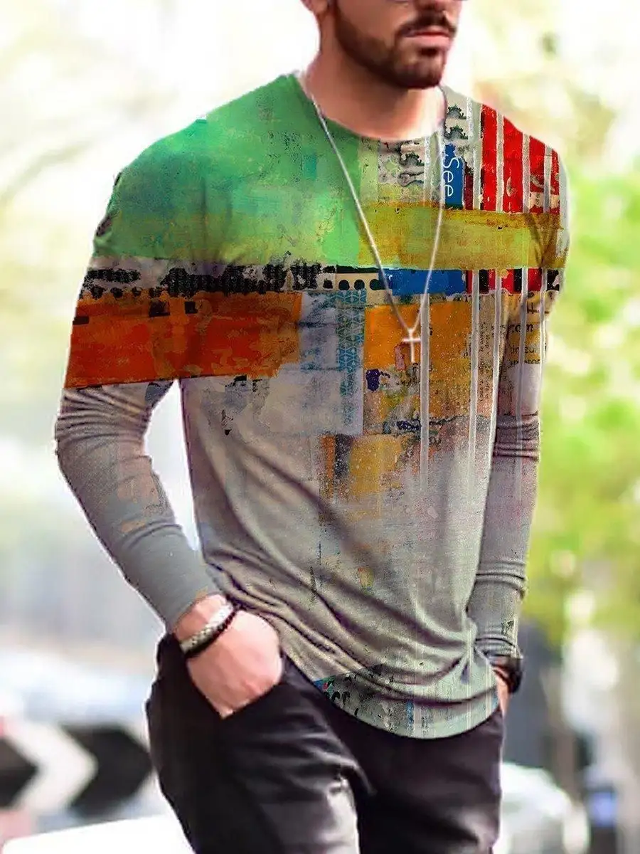 Summer Men's New Fashion Print Simple T-shirt