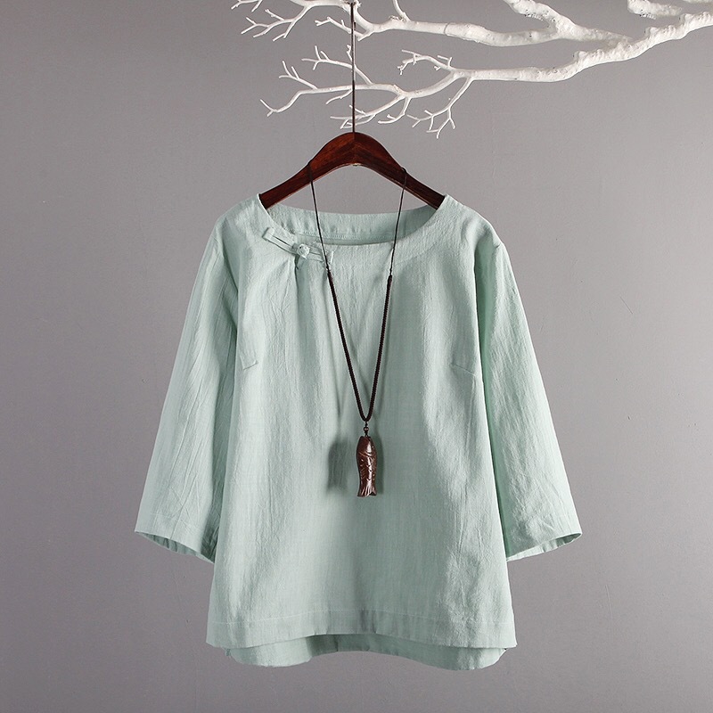 Retro Folk Style Breathable Imitation Cotton Linen Shirt Sweat Absorbent Loose Shirt