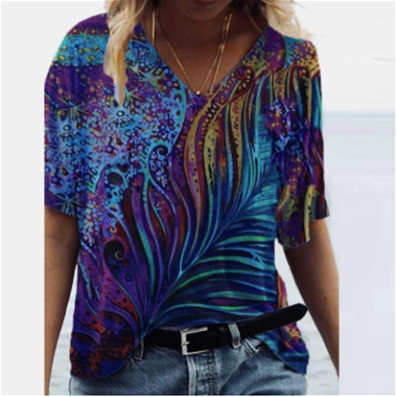 Multi-size Positioning Printing Patch Pockets V-neck Short Sleeves