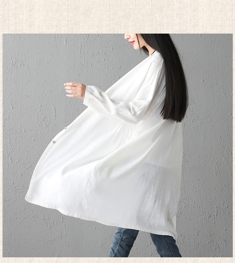 Autumn New Style Cotton And Linen Mid Length Loose Fitting Women's Long Sleeved Shirt