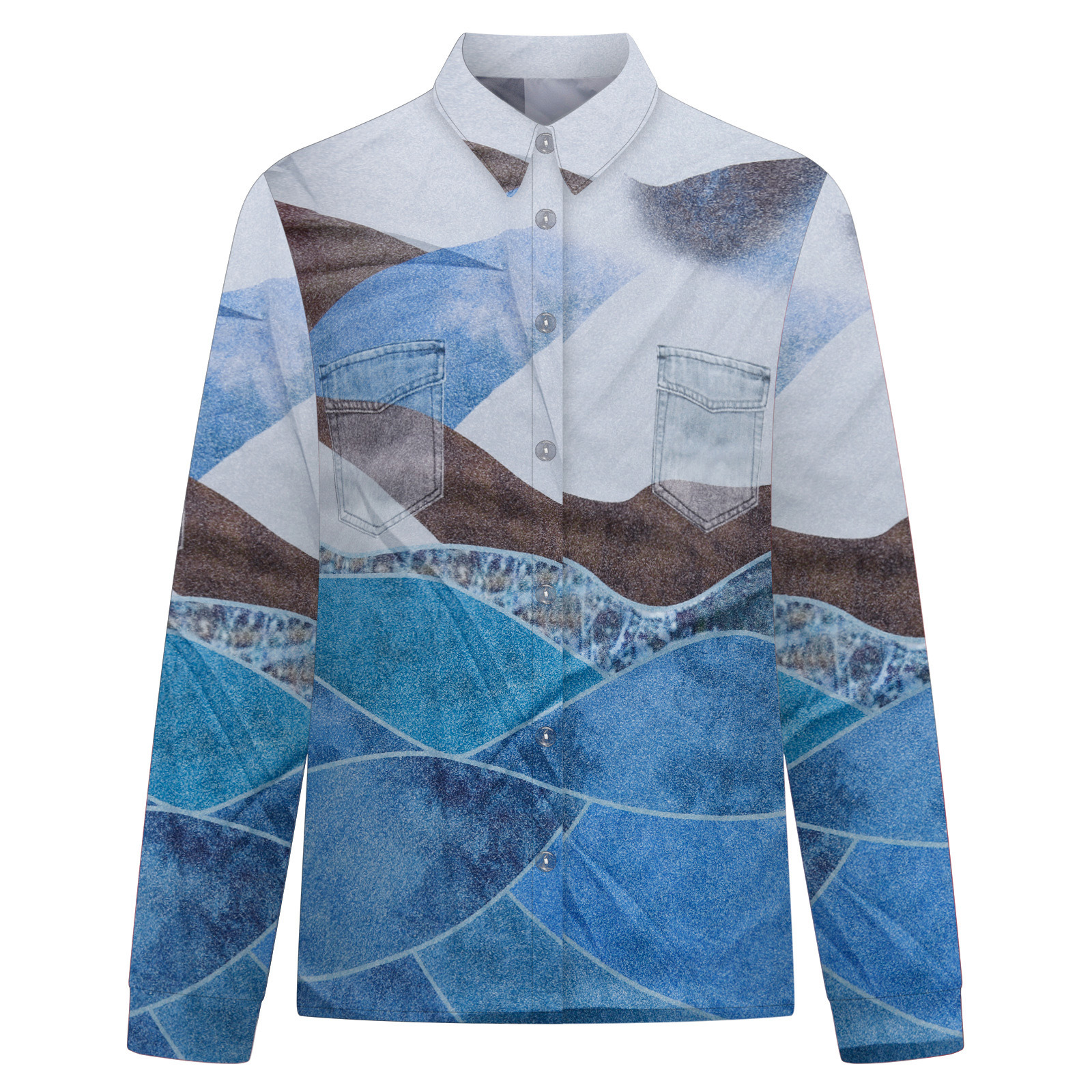 Multicolor Plus Size Printed Loose Button Lapel Shirt