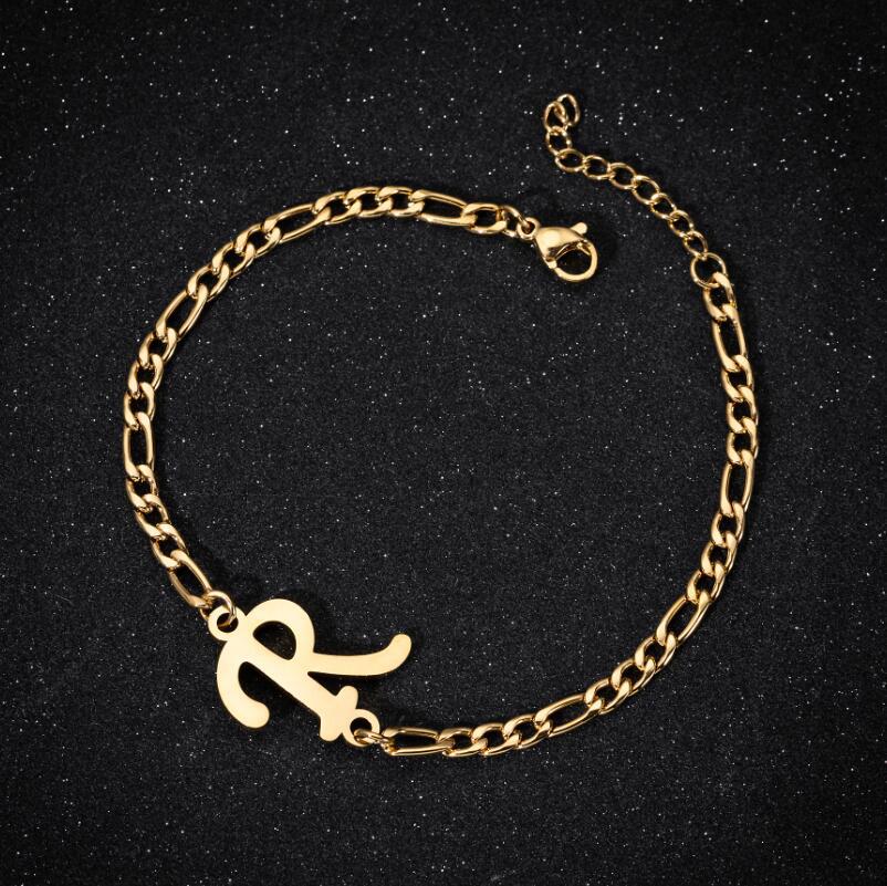 Stainless Steel Thick Chain Big Letter Pendant Bracelet Girls 26 English Letter Bracelet