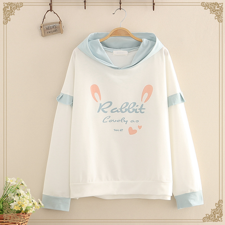 Title 4, Lace Rabbit Print Hooded Plus Fleece Warm Sweater