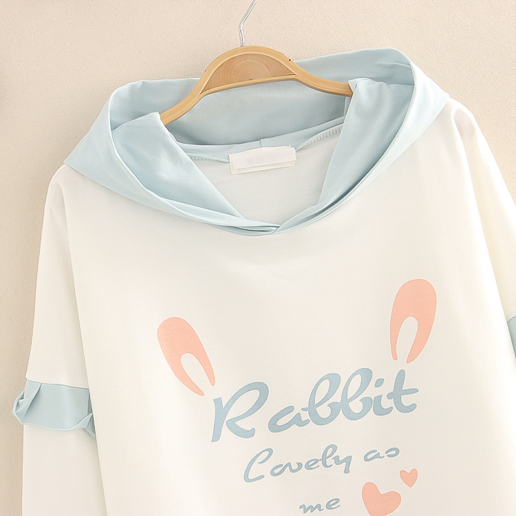 Title 5, Lace Rabbit Print Hooded Plus Fleece Warm Sweater