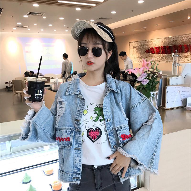 Ripped Raw Edge Loose Beggar All-match Student Denim Jacket