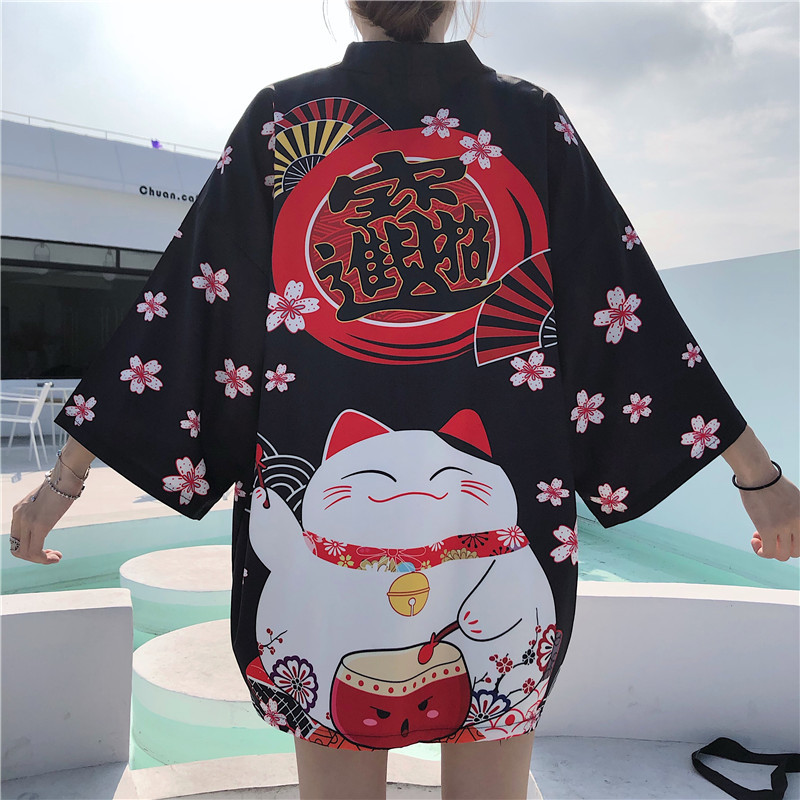 Chinese Style Retro Modified Literary Lucky Cat Pattern Sunscreen Clothing