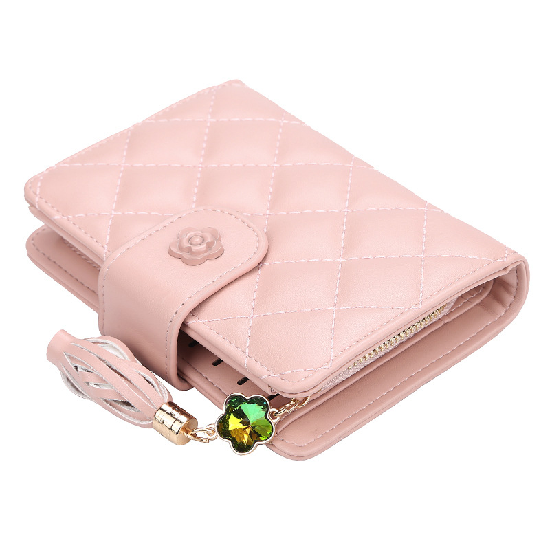 Short Zipper Tassel Wallet Multi card Card Holder Pink - Shop at LoveMi