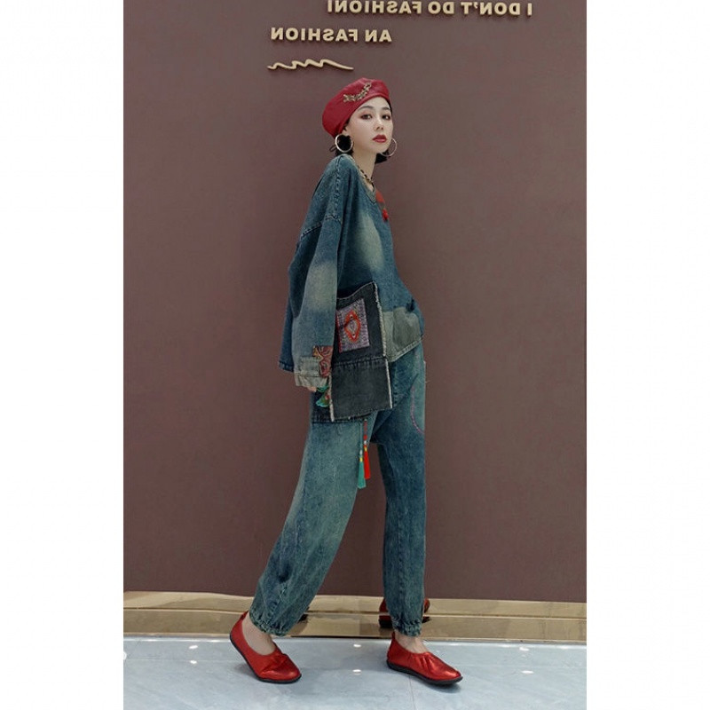 Fashion Suit Korean Denim Jacket Harem Pants Personality