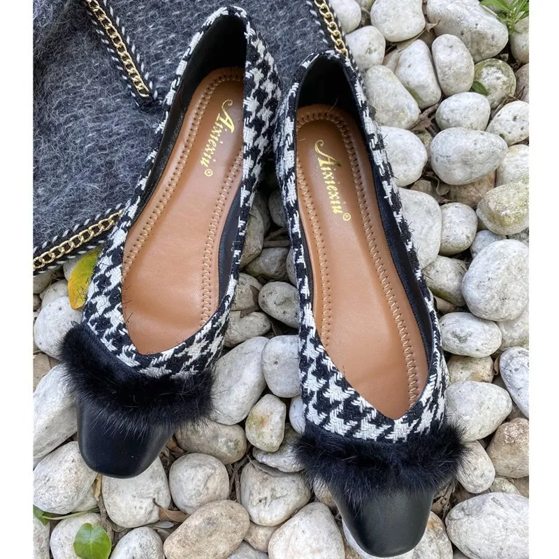 Fashion Plush Stitching Casual Pump Flats - Black