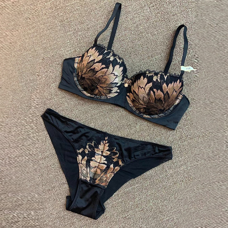 Title 7, Sexy Lace And Gold Silk Gathered Bra Set