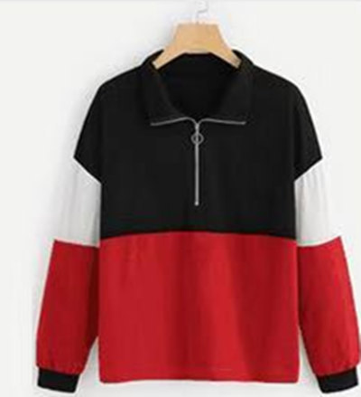 Hooded Collar And Long-sleeved Contrast Stitching Pullover Sweater