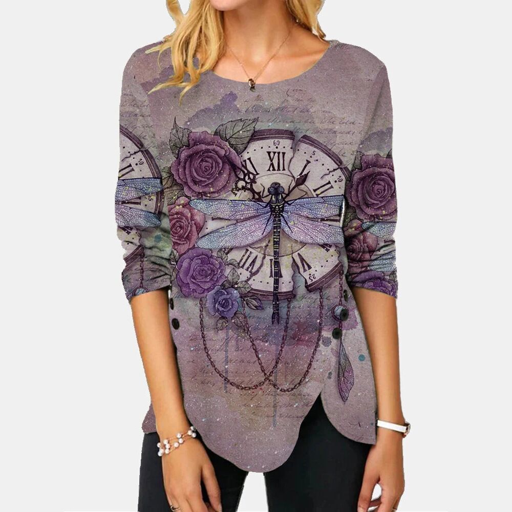 Round Neck Irregular Slim Slimming Women's Blouse