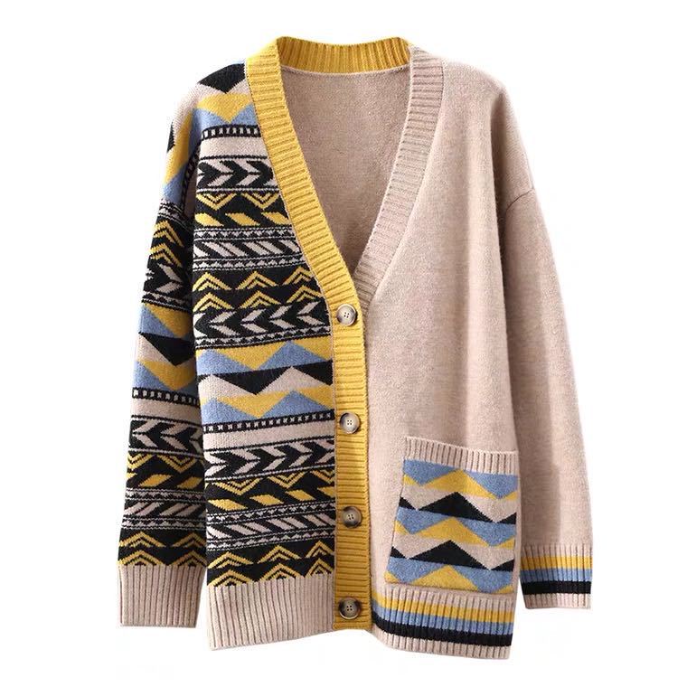 Color Block Big Pocket Cardigan Sweater