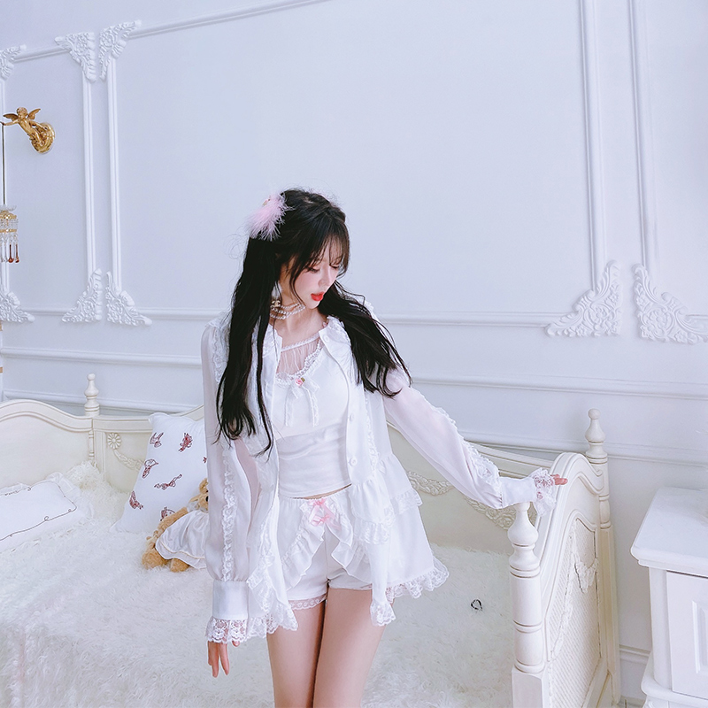 Crystal Mermaid Shirt Lace Double Bottom Skirt Top 