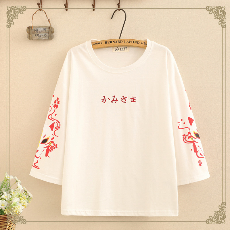 Loose Japanese Women's Three-quarter Sleeve T-shirt