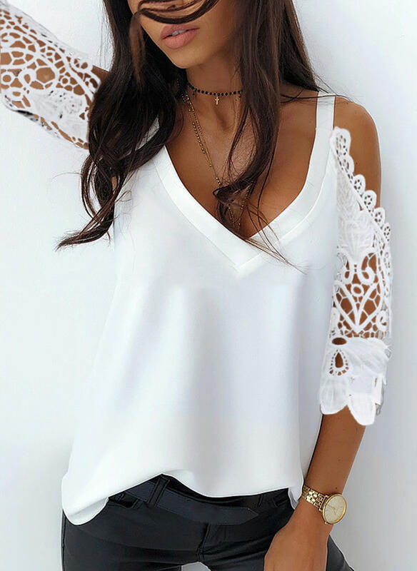 Patchwork Lace Ripped Off-Shoulder Chiffon Top